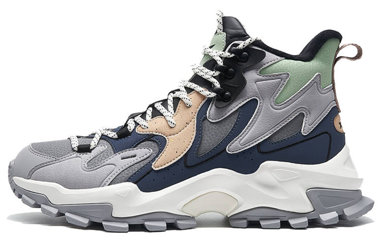 XTEP Shock Absorbers With Slip Resistant And Abrasion Resistant Properties High Top Casual Shoes Men's Gray Blue Green