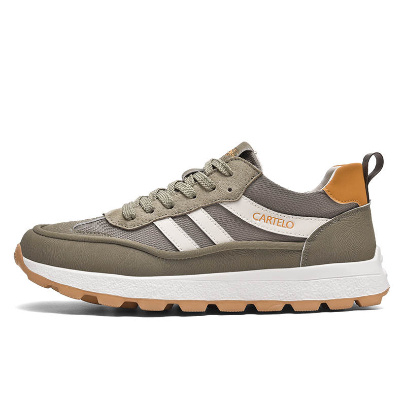 CARTELO Cushioning Slip Resistant Abrasion Resistant Breathable Height Increasing Low top Casual Shoes Men's Army Green