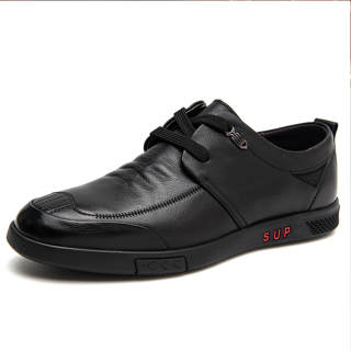 GZZ Casual Leather Shoes Men's Low Top Black