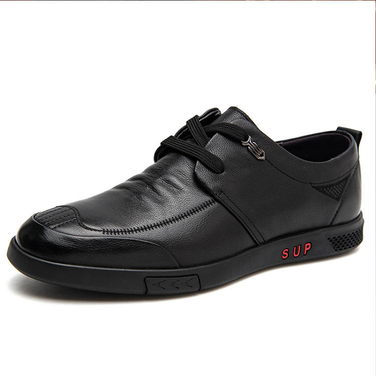 GZZ Casual Leather Shoes Men's Low Top Black