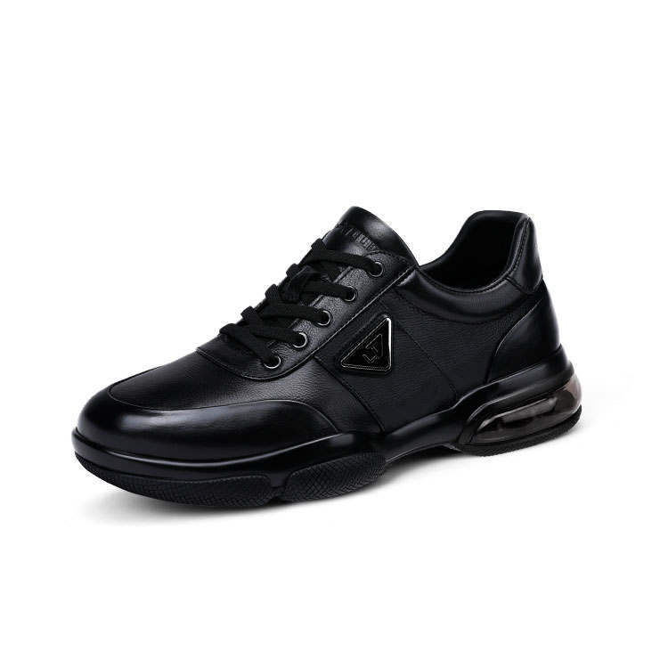 U7 Top Grain Cow Leather Cushioning Mid top Men's Casual Shoes Men's Black