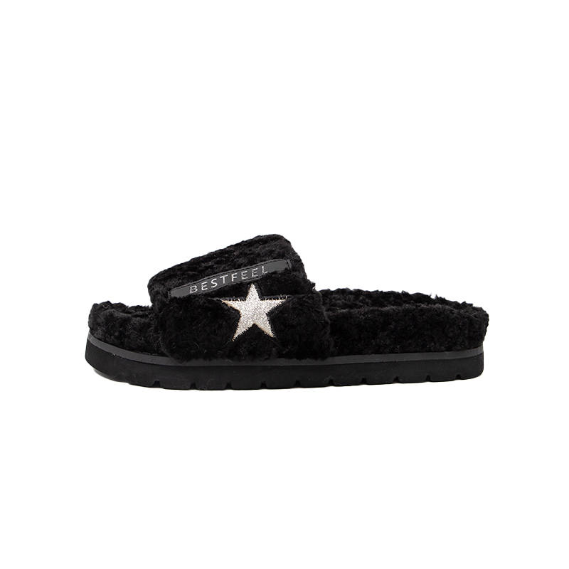BESTFEEL Cashmere, Fashion Versatile, Platform Slip Resistant, Fleece Lined Soft Sole Slip Resistant Slide Slippers