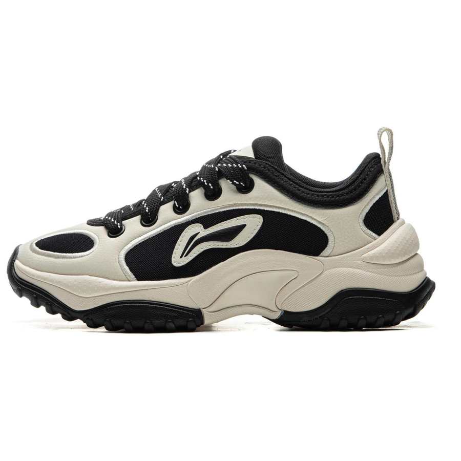 Li-Ning Li Ning Cushioning Abrasion Resistant Height Increasing Low top Casual Shoes Women's Black Beige