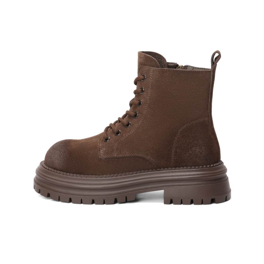 BELLE BELLE Cow Split Leather 12cm Combat Boots 5cm Women's