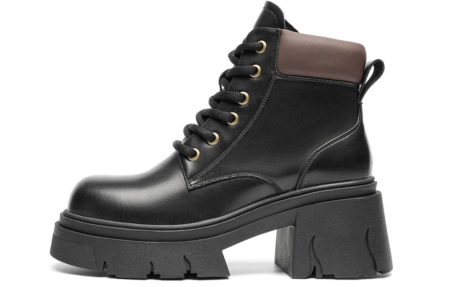 EBLAN EBLAN Leather Short Combat Boots Women's Black