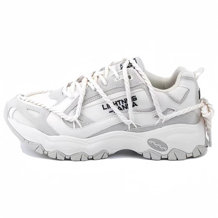 LIGHTNING PANDA Cushioning Abrasion Resistant Breathable Low top Chunky Sneakers Unisex Ecru