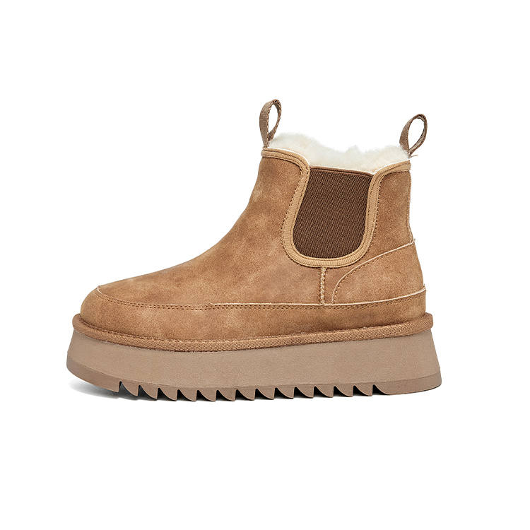 ZGR Cow Split Leather Thermal Height Increasing Comfortable Fleece Lined Versatile And Trendy 11cm Snow Boots Women's