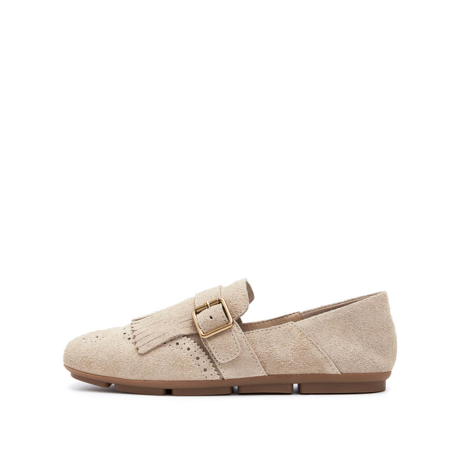 Staccato Mini Bangs Cow Split Leather Loafers Women's Gentle Apricot