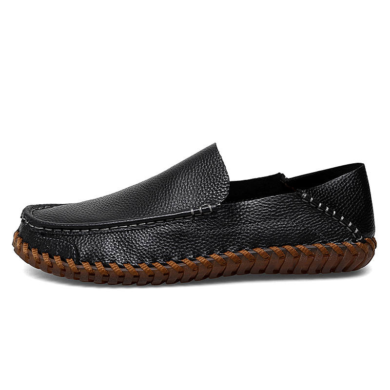 WENNAI Casual Leather Shoes Men's Low Top Black