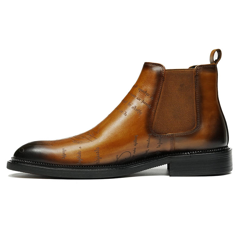 ASTON M.JAZZ Top Grain Cow Leather Short Chelsea Boots Men's