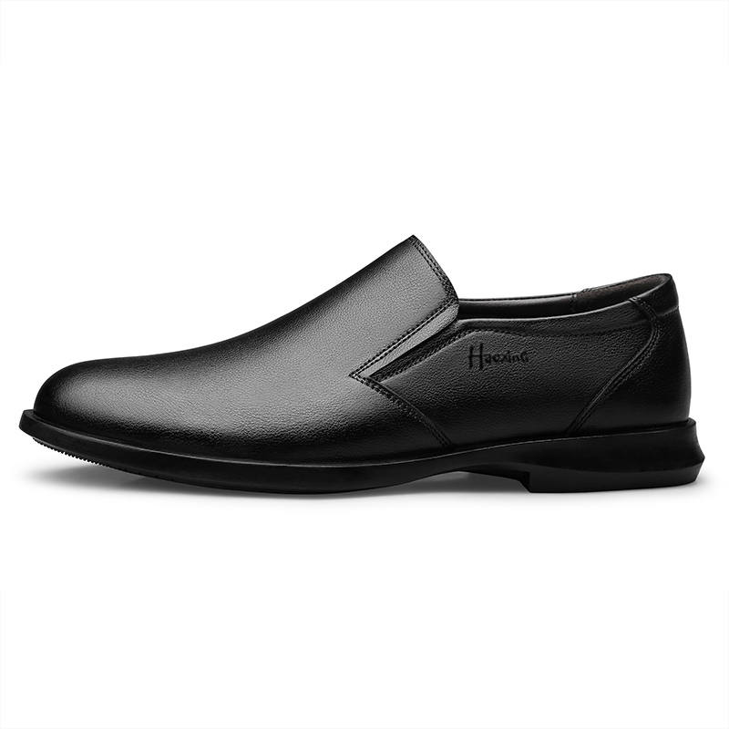 HAOXING Top Grain Cow Leather Casual Shoes Men's Black
