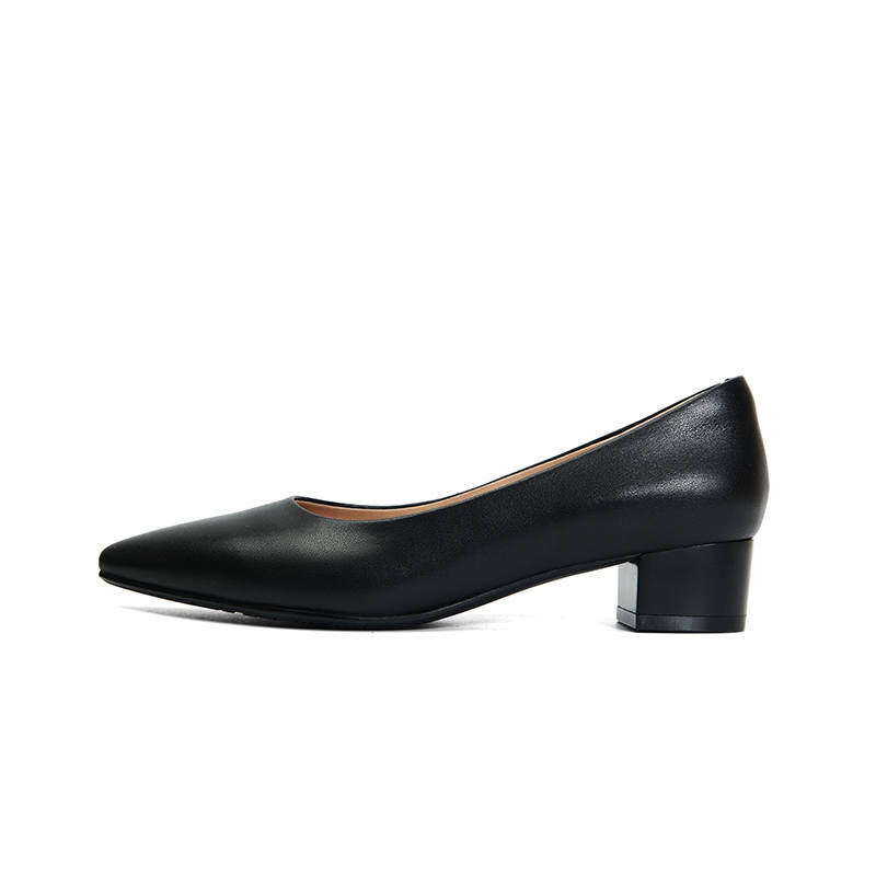 PT'SON Cow Leather Chunky Heel High Heels 3.5cm Women's