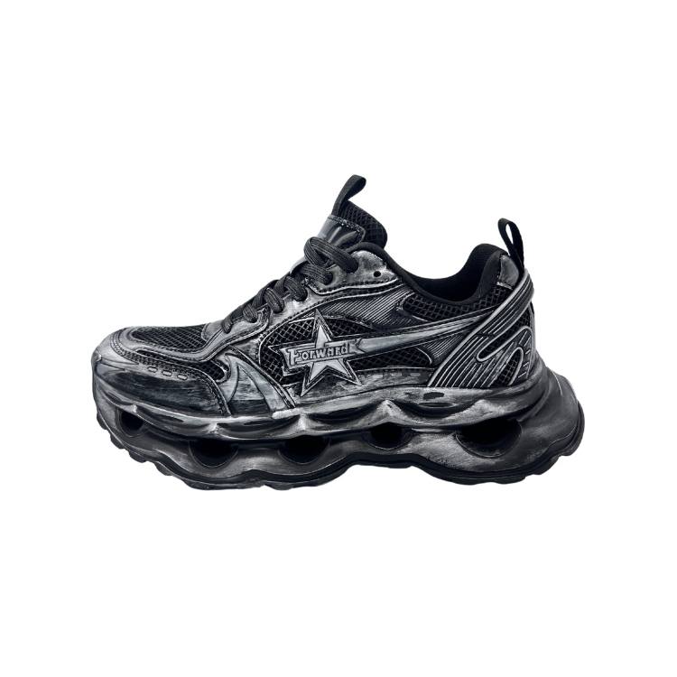 QIANJIN Slip Resistant, Abrasion Resistant, Breathable Low top Chunky Sneakers Unisex Black