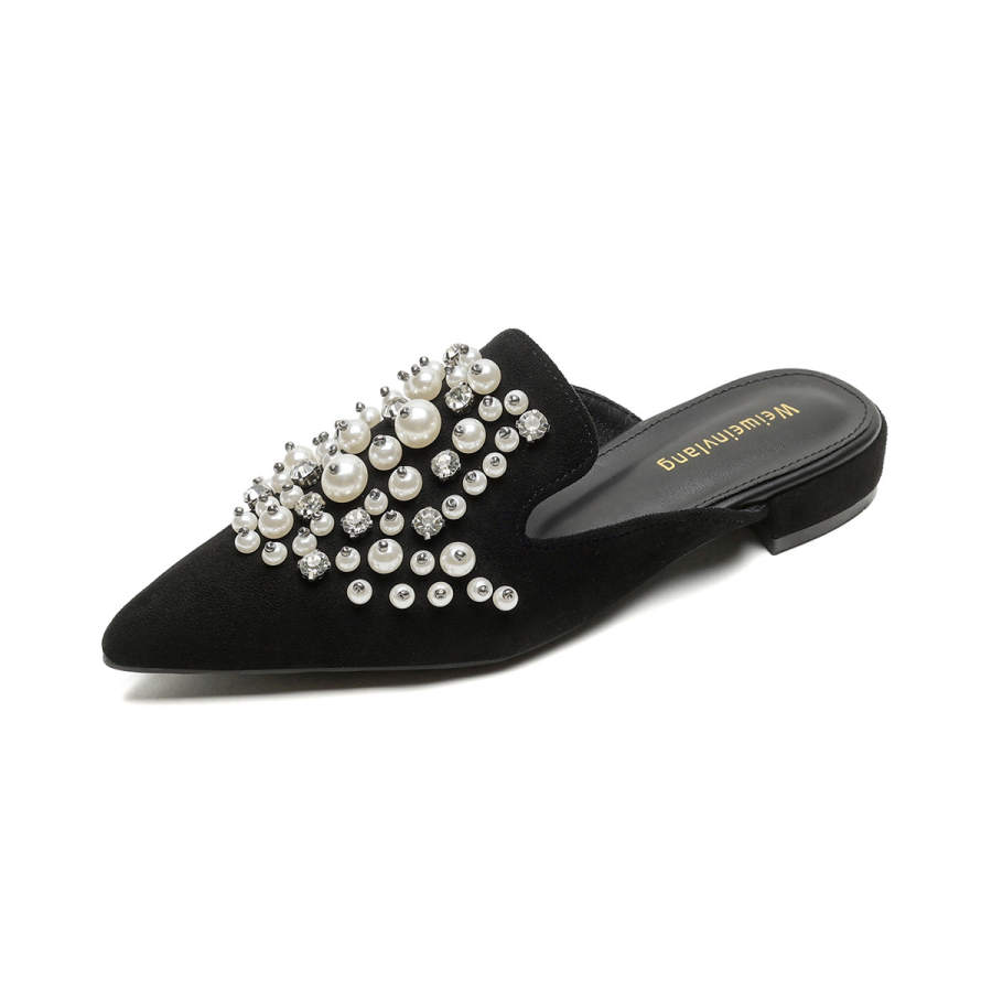 QITUMAUL Rubber Sole Abrasion Resistant Slip Resistant Closed Toe Slippers Women's Black