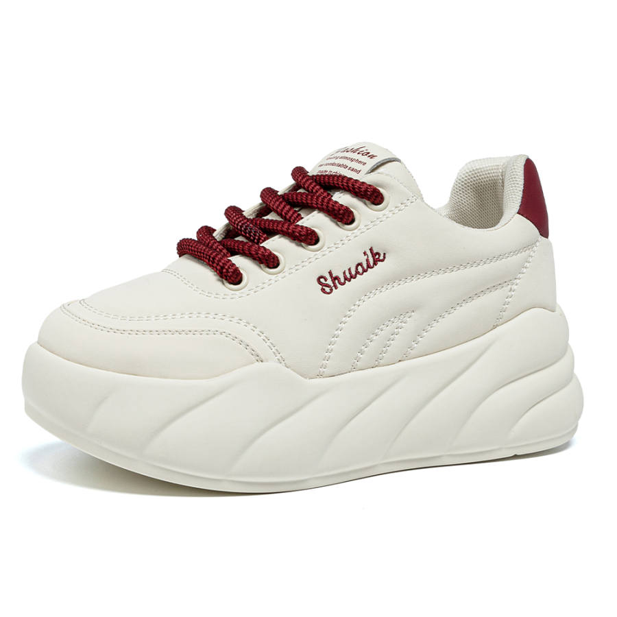 POOQ Cow Leather Height Increasing Height Increasing Low top Casual Shoes Women's