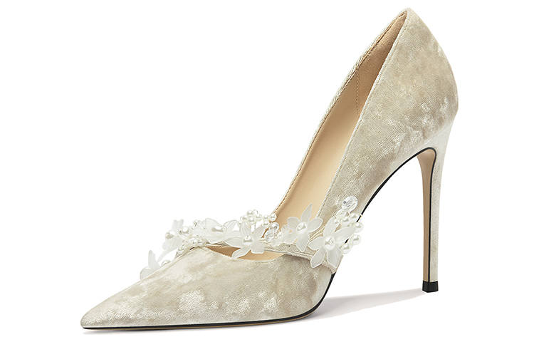 Lily Wei Moon And Old Dreams Suede Slim Heel High Heels Women's Cream Apricot