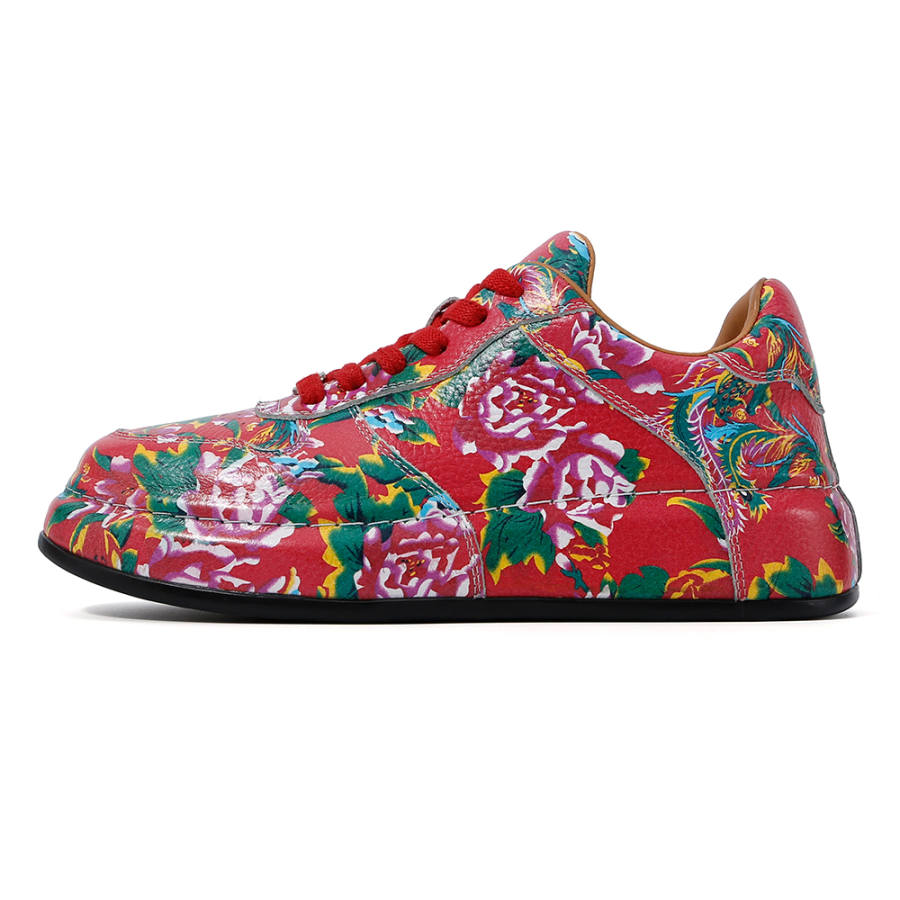 KAIMALONG Cow Leather Low top Casual Shoes Men's Red