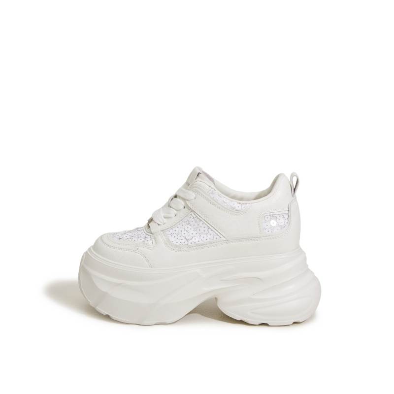 MILANLIANGE Breathable Lightweight Height Increasing Low top Chunky Sneakers Women's White