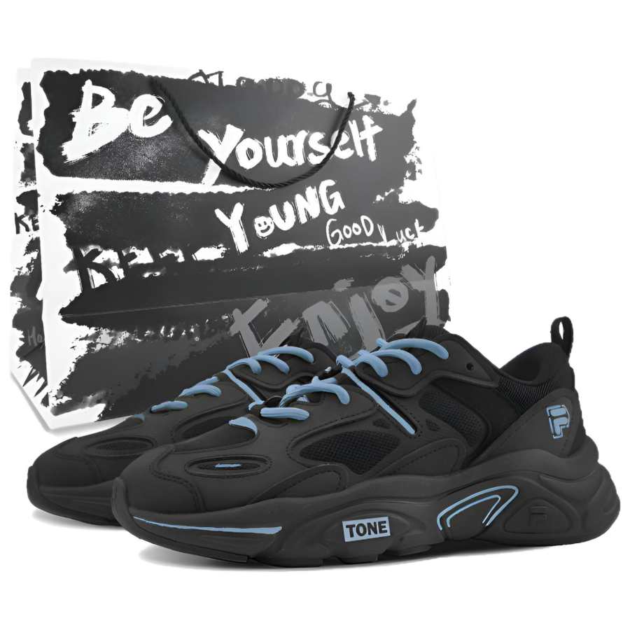 FILA Mars 2 Synthetic Leather, Mesh Height Increasing Abrasion Resistant Low top Chunky Sneakers Men's Autumn Wave Blue