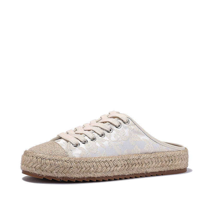 BELLALILY Rubber Sole Embroidery Abrasion Resistant Closed Toe Slippers Women's Ecru