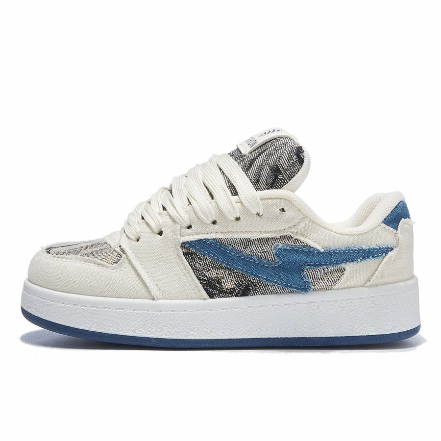 YIYA Slip Resistant, Abrasion Resistant, Height Increasing Low top Skateboard Shoes Women's Denim Blue