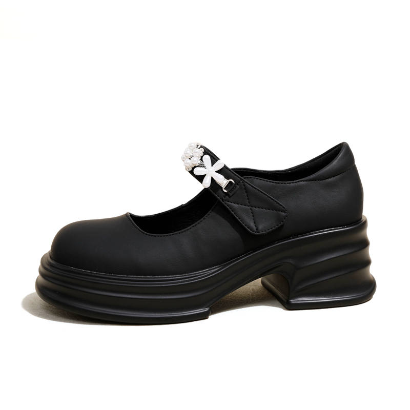 Ouumeis Microfiber Leather Chunky Heel Mary Jane Shoes 5.5cm Women's
