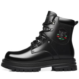 LUOMENG Cow Leather Crew Combat Boots Men's Black