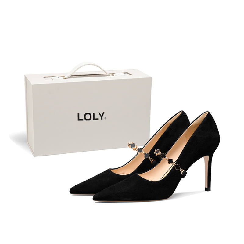 LOLY Sheep Suede Slim Heel Black Women's