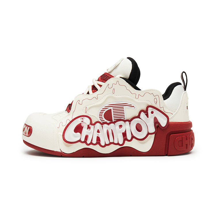 Champion Puffy Jelly Shoes Low top Skateboard Shoes Unisex Milk White/Ash Red