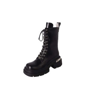 SIFEIRO Cow Leather Crew Combat Boots 6.5cm Women's