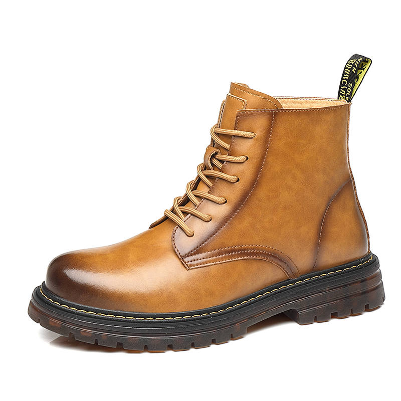 CITONGXIANSHENG Microfiber Leather Short Mid Calf Combat Boots Men's Brown