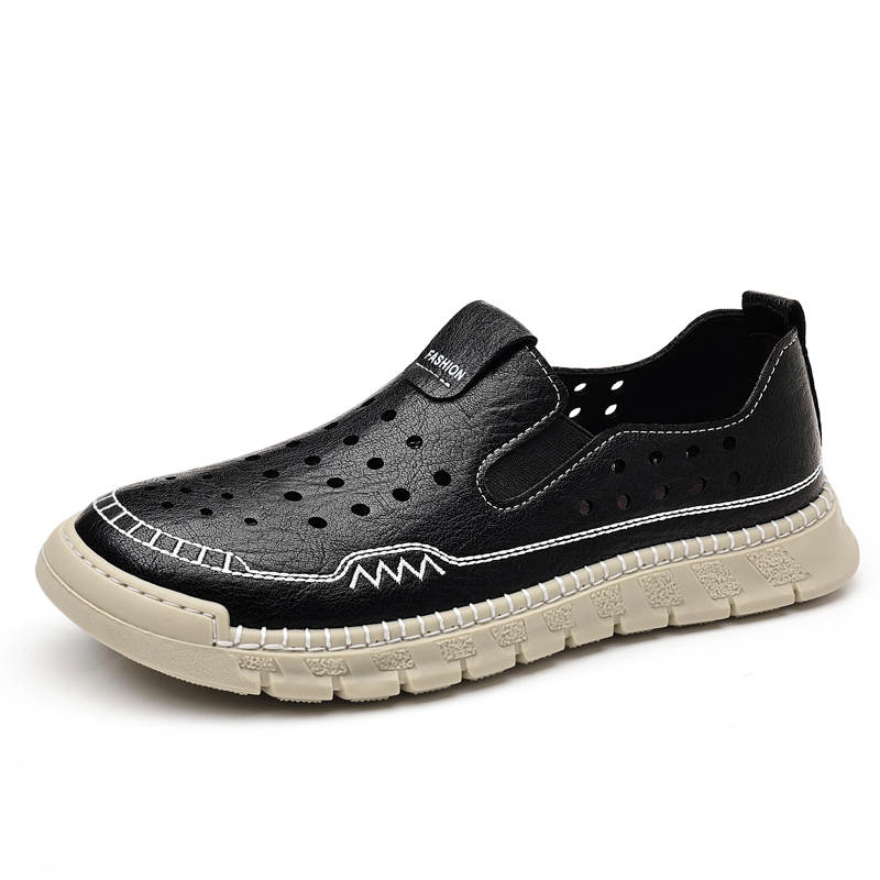 CKVUSAMG Casual Leather Shoes Men's Low Top Black/Khaki