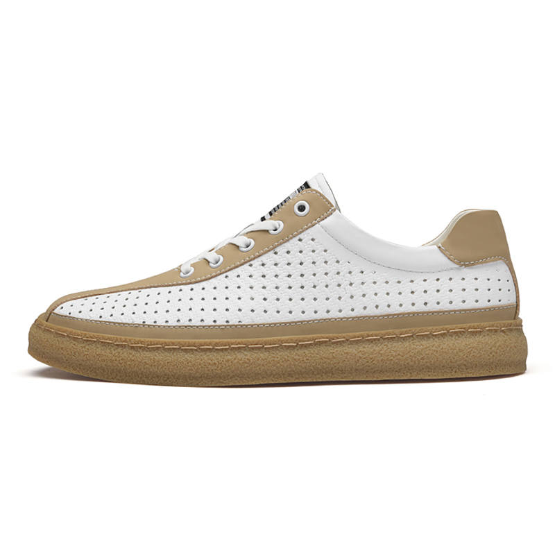 WENNAI Top Grain Cow Leather Abrasion Resistant Abrasion Resistant Low top Skateboard Shoes Men's White Sand