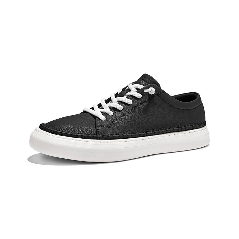 Hautton Top Grain Cow Leather Abrasion Resistant Abrasion Resistant Low top Skateboard Shoes Men's Black