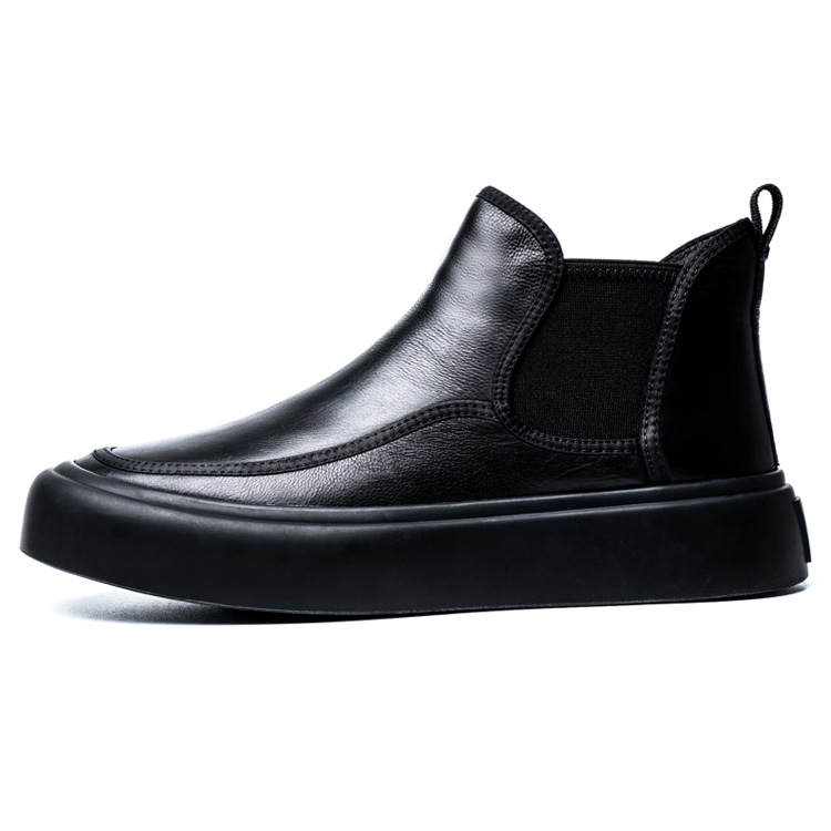 YEDANI Cow Leather Fashionable, Versatile, And Comfortable With Fleece Lining Short Chelsea Boots Men's Black