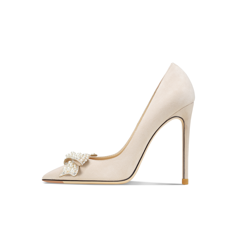 Suyymakk Suede Slim Heel High Heels Women's Apricot