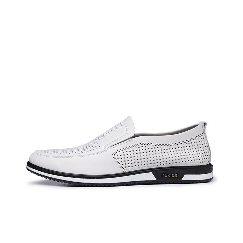 LAORENTOU Top Grain Cow Leather Casual Shoes Men's White
