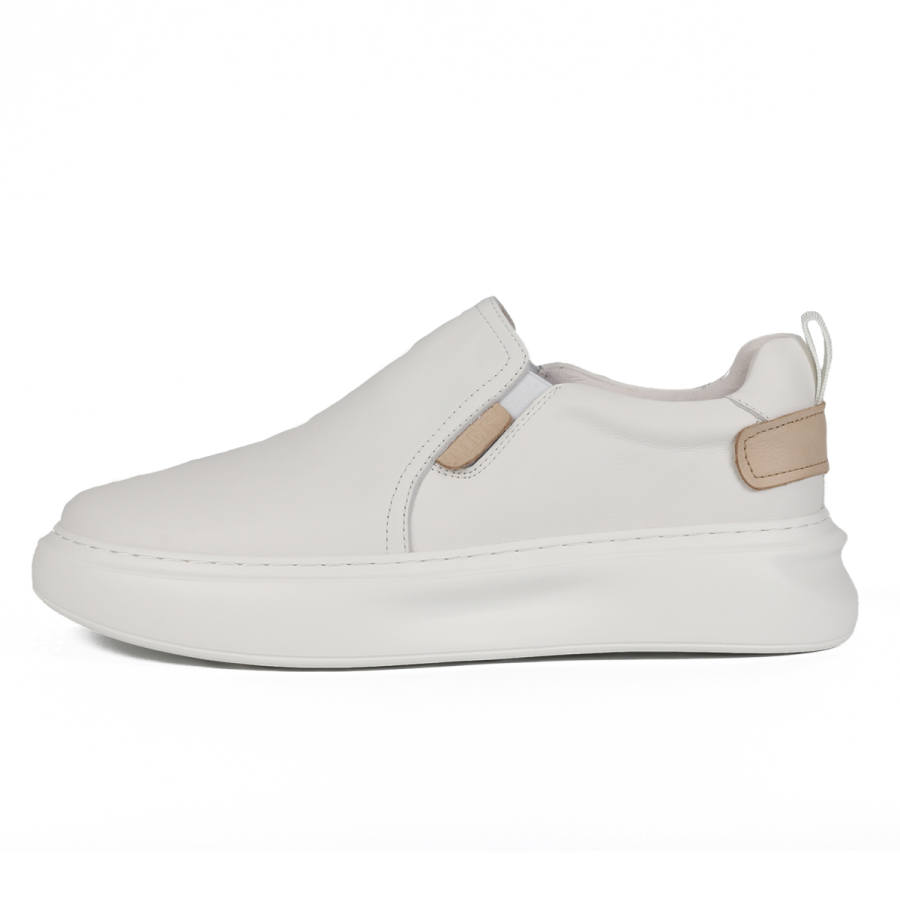 TIEKE Top Grain Cow Leather Casual Shoes Men's White