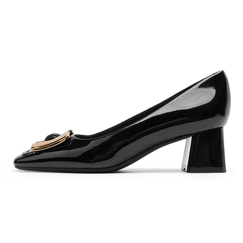 Zubumei Patent Leather Chunky Heel High Heels 5CM Women's