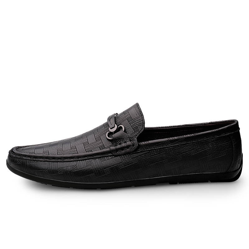 HAOXING Top Grain Cow Leather Casual Shoes Men's Black