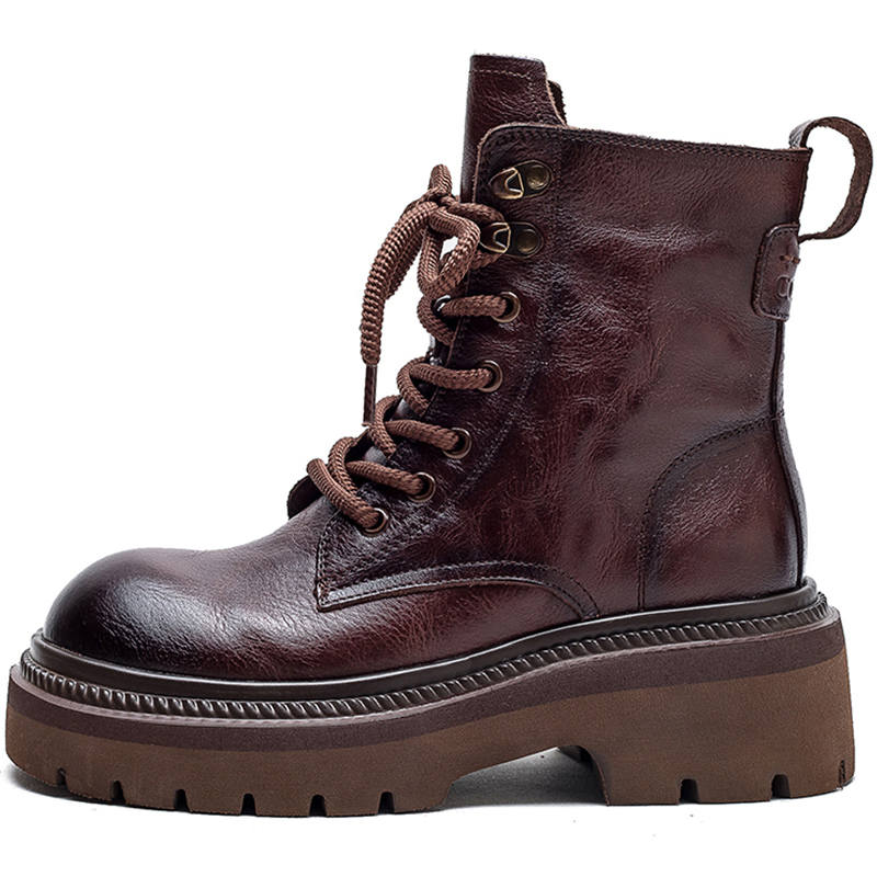 MATA Top Grain Cow Leather Short Combat Boots 6.5cm Women's