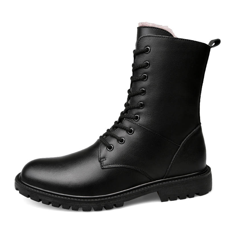 GONGNIULEITING GONGNIULEITING Cow Split Leather Short Combat Boots Men's Black