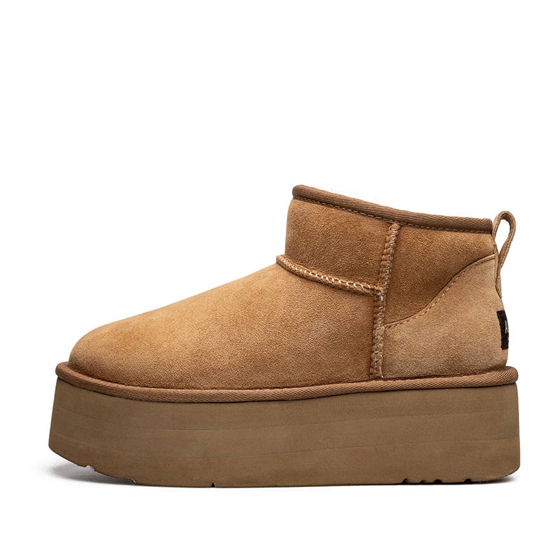 AU&MU Shearling, Thick Sole With Height Increase, Fashion Fleece Lined 8.5cm Snow Boots Women's Chestnut