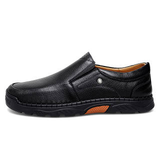 WENNAI Casual Leather Shoes Men's Low Top Black