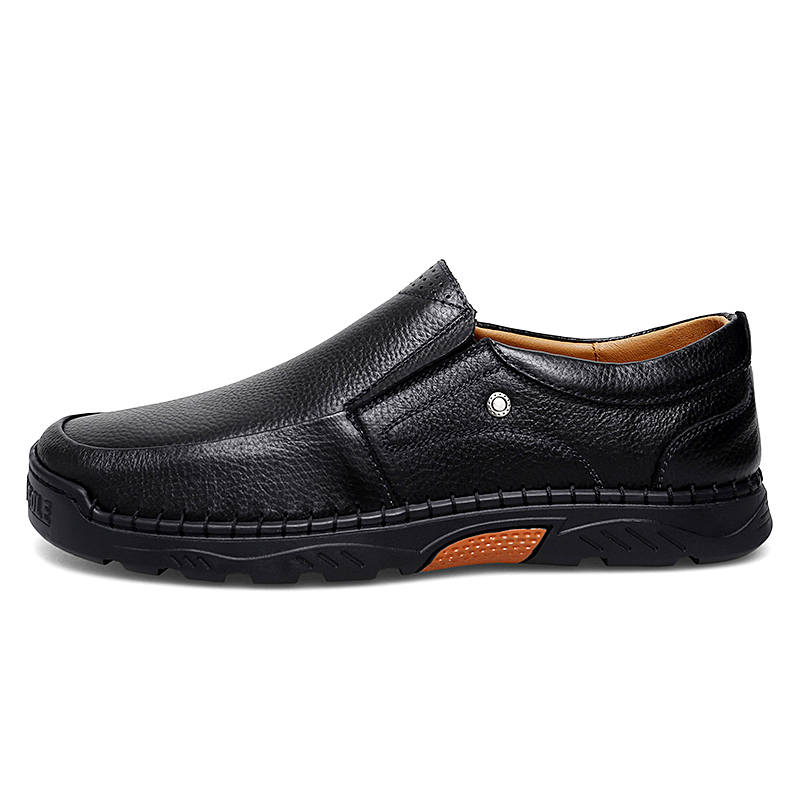 WENNAI Casual Leather Shoes Men's Low Top Black