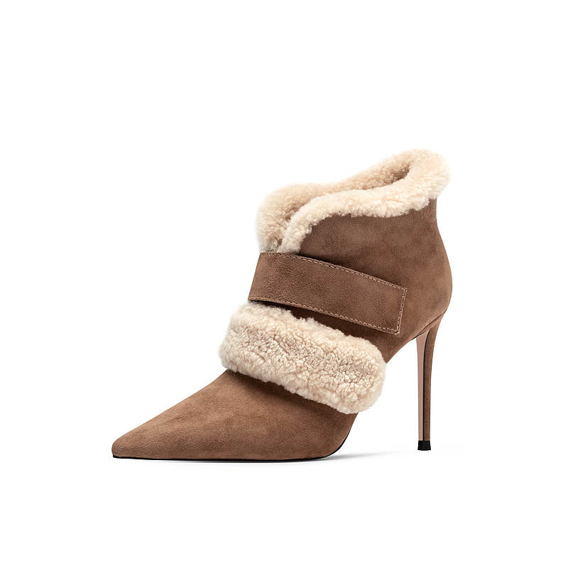 JOOC JOOC Sheepskin Ankle Boots Stiletto Women's