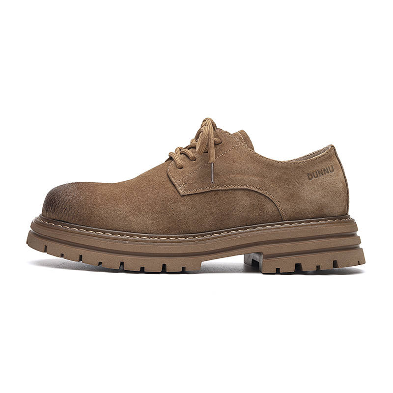 DUNNU Casual Leather Shoes Men's Low Top Yellow/Gray