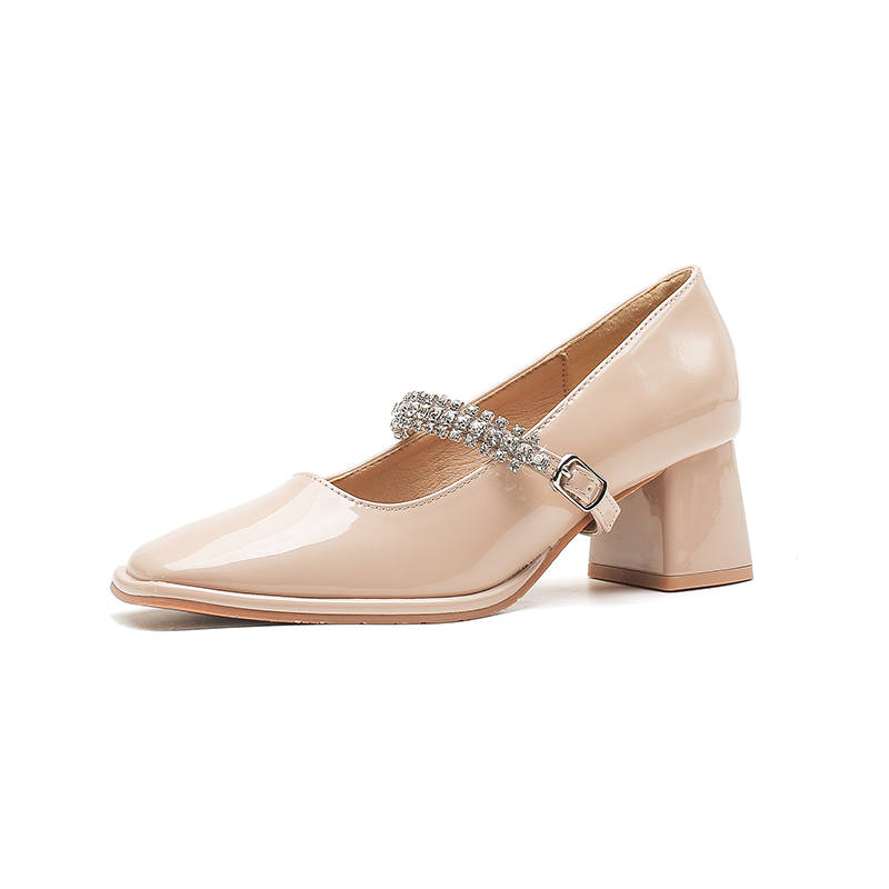 Bamiti Patent Leather Block Heel Mary Jane Shoes 5CM Women's