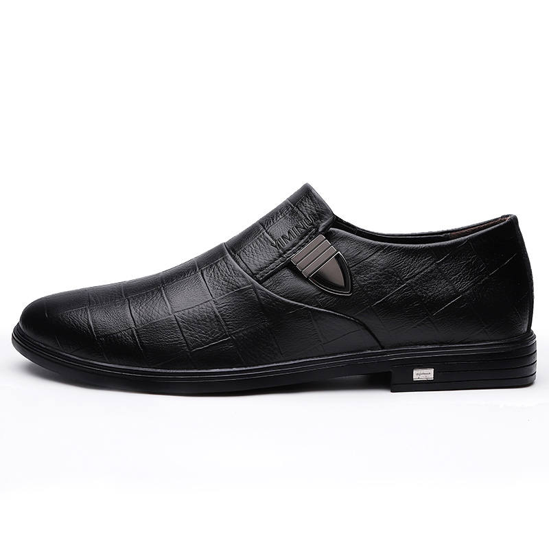 YIMINU Casual Leather Shoes Men's Low Top Black