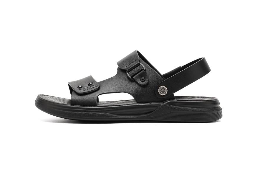AOKANG Cow Leather Beach Sandals Men's Black